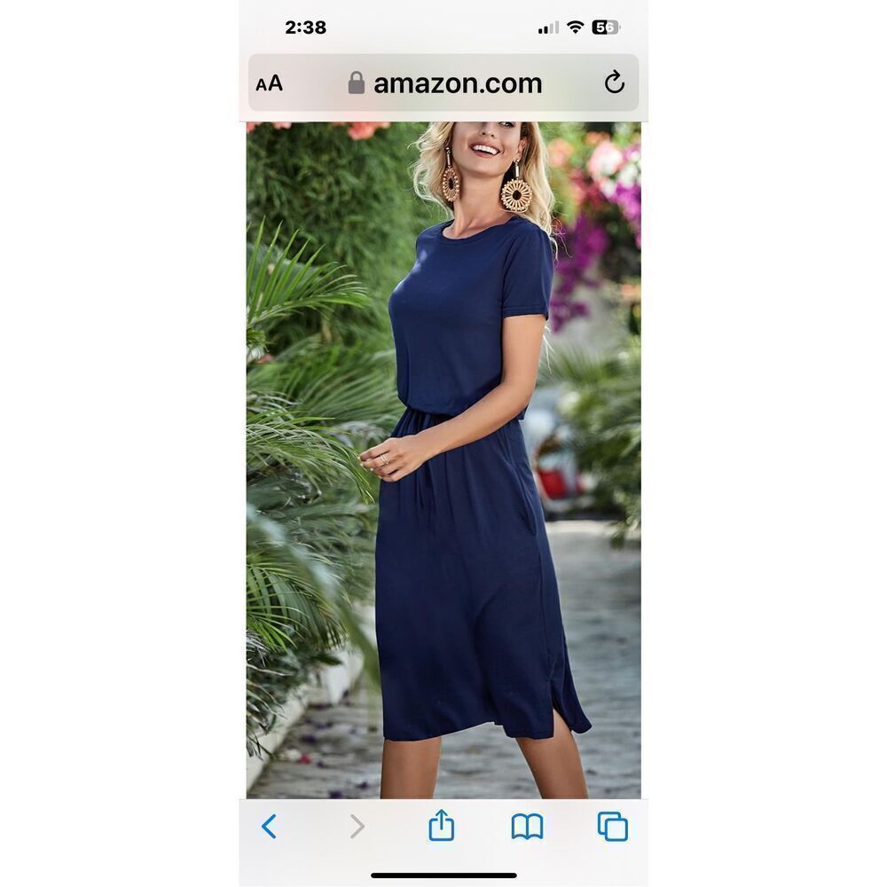 Simier Fariry Women Summer Hide Belly Work Casual Knee Blouson Dress with Pocket